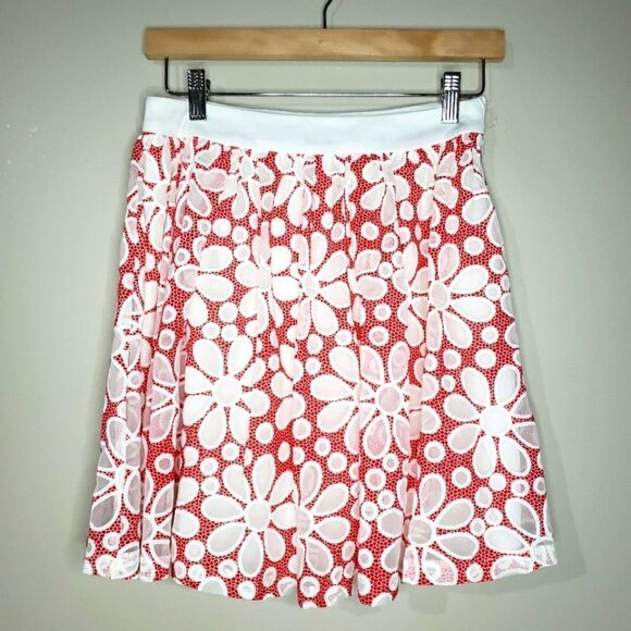 Romeo & Juliet Couture NWT Coral White Floral Skater Mini Skirt Lined - Picture 1 of 9